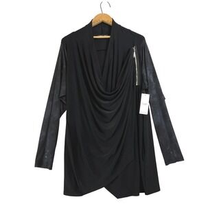 Sympli Storm Moto Jacket Black Pewter Foil Size 16 Asymmetrical Drape